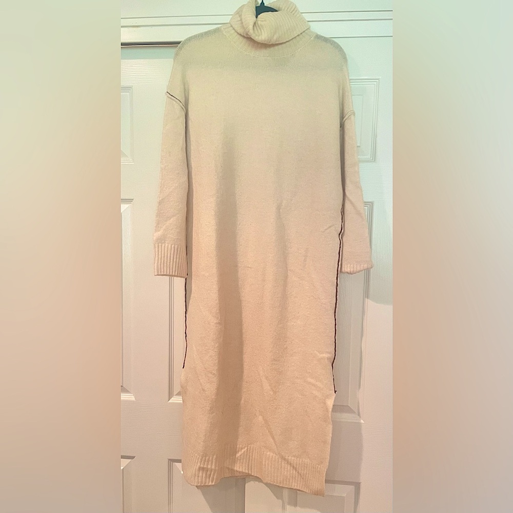 Wool- blend polo neck midi dress